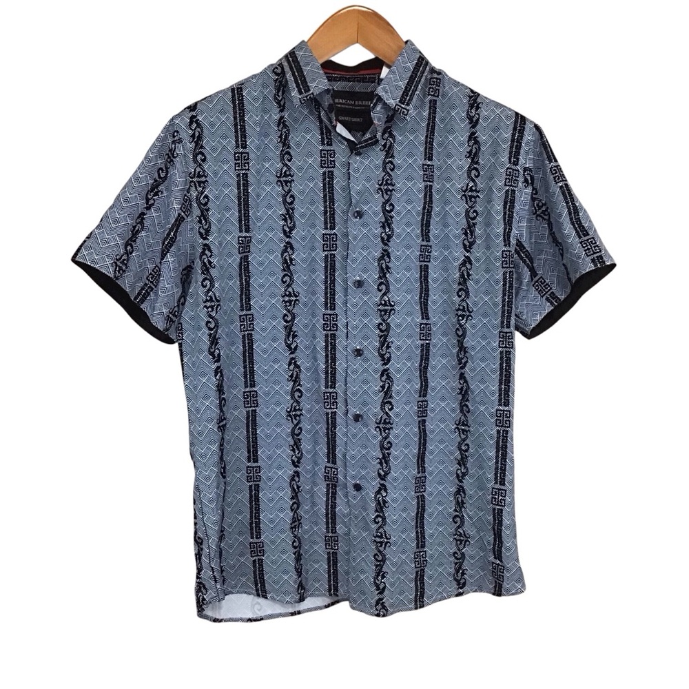 American Breed Smart Shirt Blue Zigzag Print Short Sleeve Shirt M‎